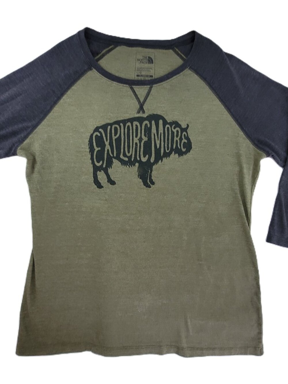 The North Face t-Shirt Womens L Green Raglan 3/4 Sleeve Explore More Baseball